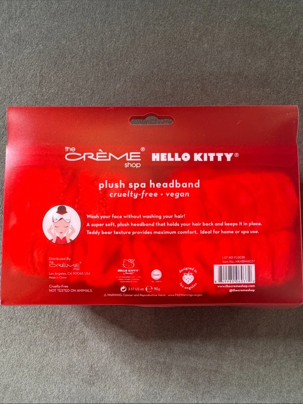 The Crème Shop Hello Kitty Plush Spa Headband White Bow Red Polka Dot NEW